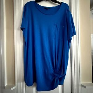 LRL Lauren Women's round hem ocean blue t-shirt with tie and pocket.  Size 3X